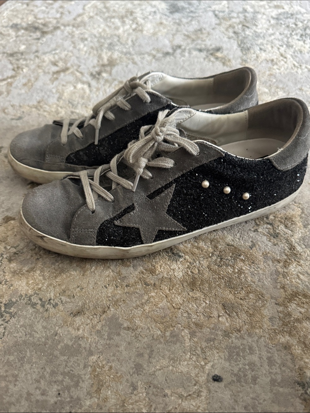 Golden Goose Gray Suede & Black Glitter Star Sneakers